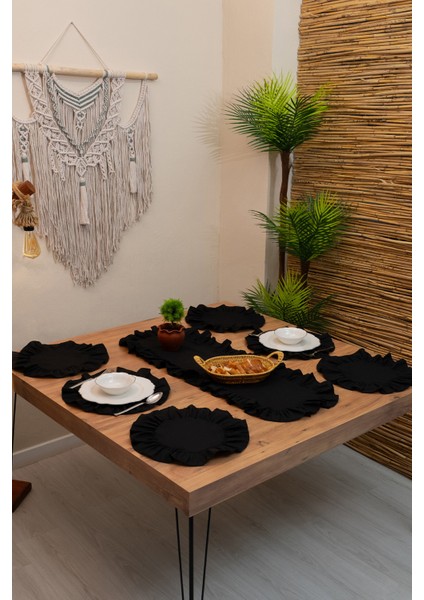 Rufle | Siyah 7 Parça Fırfırlı Sunum Seti 40 x 150 cm