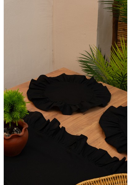 Rufle | Siyah 7 Parça Fırfırlı Sunum Seti 40 x 150 cm