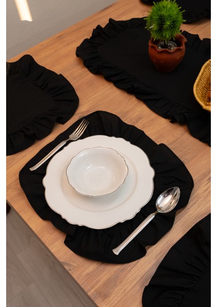 Rufle | Siyah 7 Parça Fırfırlı Sofra Sunum Seti 40 x 110 fiyatları