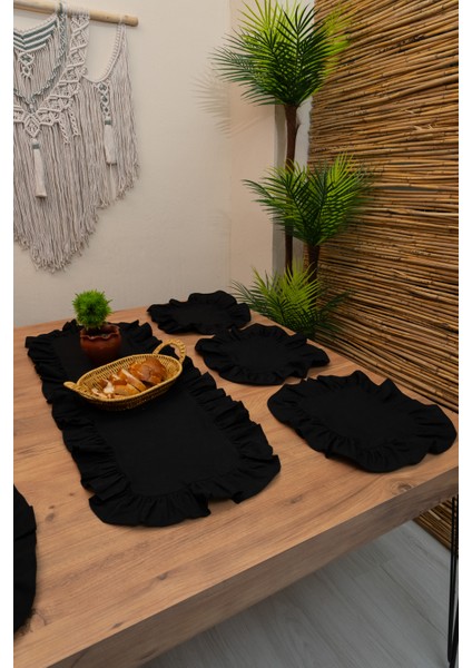 Rufle | Siyah 7 Parça Fırfırlı Sofra Sunum Seti 40 x 110 indirimleri