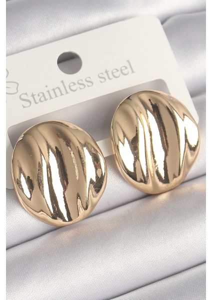 Pirinç Gold Renk Işlemeli Daire Plaka Model Kadın Küpe - TJ-BKP10249