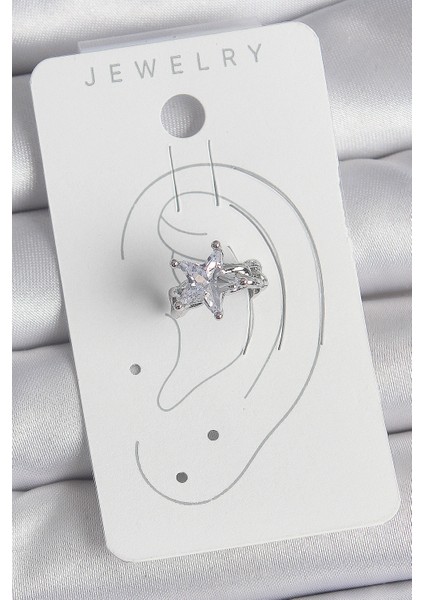 Pirinç Gümüş Renk Zirkon Taşlı Yıldız Model Kadın Kıkırdak Küpe - TJ-BKP10558 fiyatları