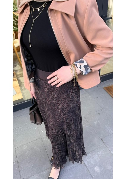 1504 Leopar Kırıştırma Etek Kahve fiyatları