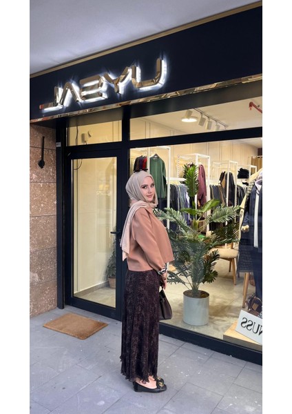 1504 Leopar Kırıştırma Etek Kahve modelleri