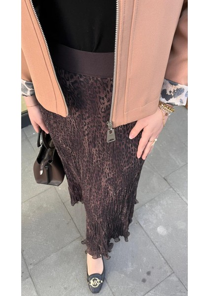 1504 Leopar Kırıştırma Etek Kahve fırsatları
