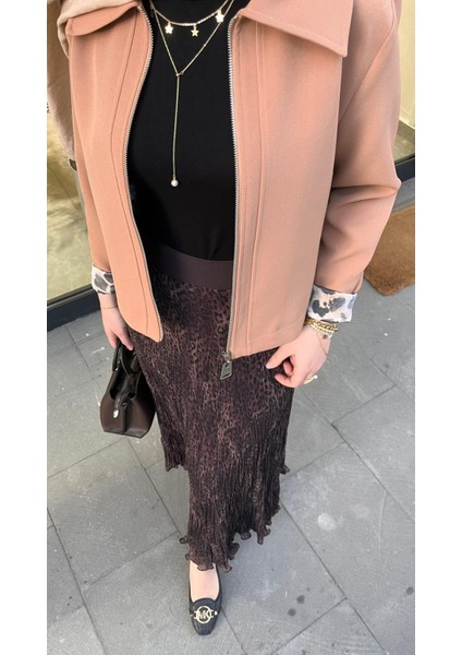 1504 Leopar Kırıştırma Etek Kahve indirimleri