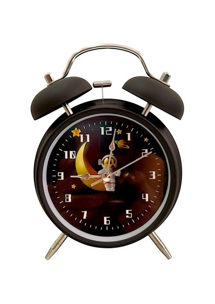 Astronot Tasarımlı Metal Siyah Masa Üstü Alarmlı Çalar Saat