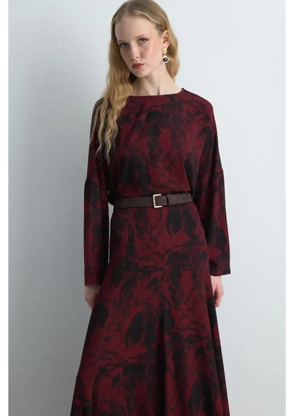 Anka Koleksiyonu Volanlı Uzun Viskon Etek - Bordo