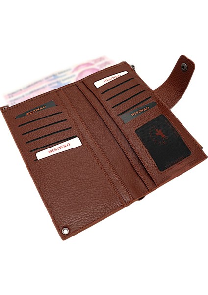 Hakiki Deri El ve Omuz Askılı El Bandlı ve Telefon Bölmeli Kadın Cüzdanı - Taba modelleri