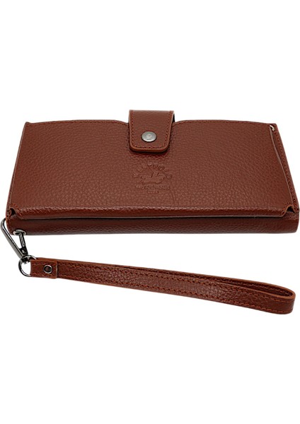 Hakiki Deri El ve Omuz Askılı El Bandlı ve Telefon Bölmeli Kadın Cüzdanı - Taba fırsatları