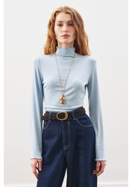 Balıkçı Yaka Bluz Mavi