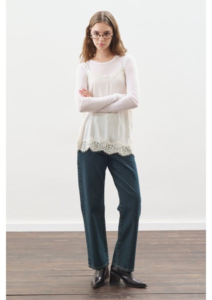Dantel Şeritli Askılı Bluz Ekru fiyatları