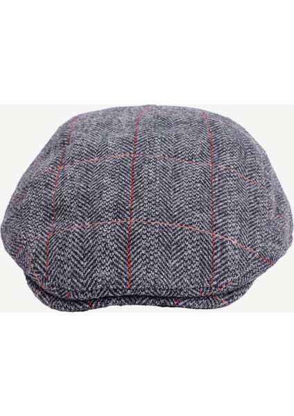 Yün Karışımlı Ekose Desen Kasket Şapka