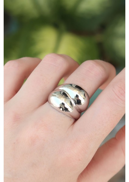 Pirinç Gümüş Renk Ayarlanabilir Damla Yüzük - TJ-BYK3173