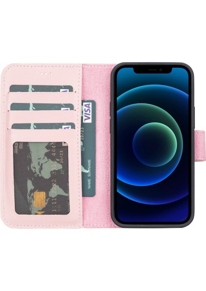 Apple iPhone 13 Mini Uyumlu Deri Cüzdanlı Kılıf Nu2 Pembe fiyatları