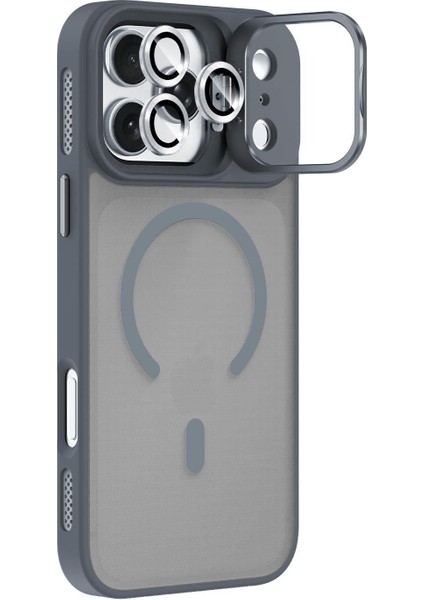Apple iPhone 17 Pro Lens Hediyeli Kapak Kamera Korumalı Wireless Şarj Özellikli Standlı Premium Kılıf - Titanyum Gri fiyatları