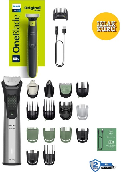 Erkek Bakım Seti yüz,saç,vücut Islak Kuru Kullanım+Elektrikli Tıras Makinesi Sakal & Vücut - Islak & Kuru Kullanim+Taşıma Çantas