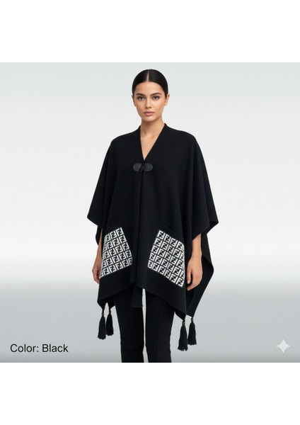 Akmoda Kalın Kışlık Triko Uzun Panço