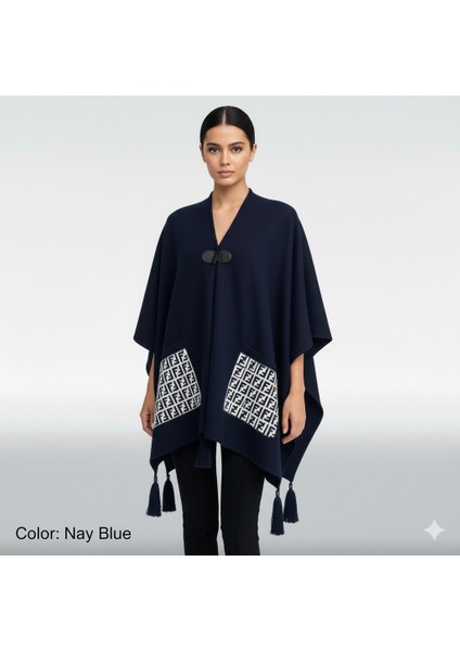 Akmoda Kalın Kışlık Triko Uzun Panço