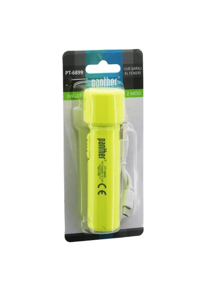 3W USB Şarjlı Mini El Feneri 2 Mod Işık - Max: 500 Lumen - 500 Mah Pil PT-6899 (5324)