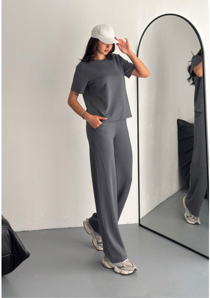 Kadın Modal Kumaş Bisiklet Yaka Tshirt Eşofman Takımı