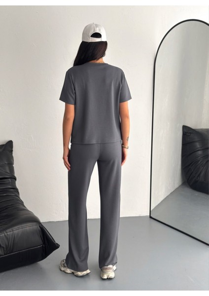 Kadın Modal Kumaş Bisiklet Yaka Tshirt Eşofman Takımı