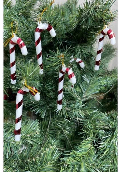 Yılbaşı Çam Ağacı Süsü Baston Şeker Kırmızı Beyaz Baston Ağaç Süsü 6 cm Küçük Boy 6lı