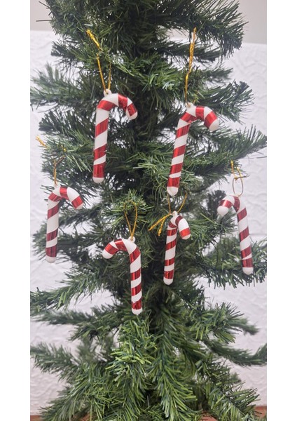 Yılbaşı Çam Ağacı Süsü Baston Şeker Kırmızı Beyaz Baston Ağaç Süsü 6 cm Küçük Boy 6lı fiyatları