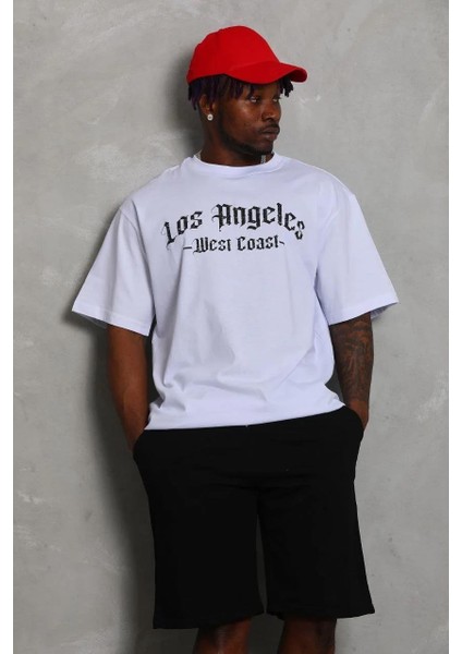 Unisex Oversize Baskılı Bisiklet Yaka T-Shirt - Beyaz fiyatları