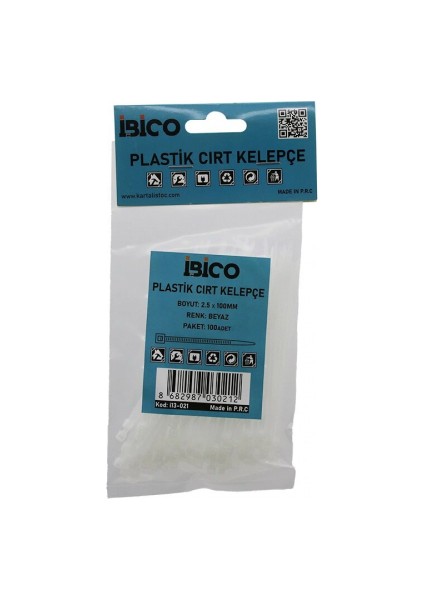 100PCS Beyaz 2.5X100MM Plastik Cırt Kelepçe (5324)