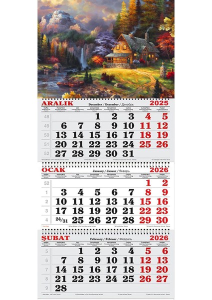 2026 Yılı Gemici Takvimi-Orman Içinde Şelale ve Kır Evi