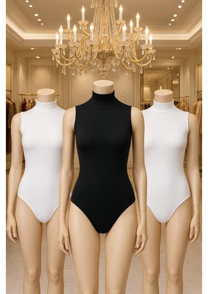 Kadın Giyim Pamuklu & Elastan 3 Adet Sıfır Kol Balıkçı Yaka Çıtçıtlı Body LL.K61.O084.001