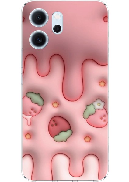 Oppo Reno 14F Uyumlu Çilekli Pasta Baskılı Silikon Kılıf