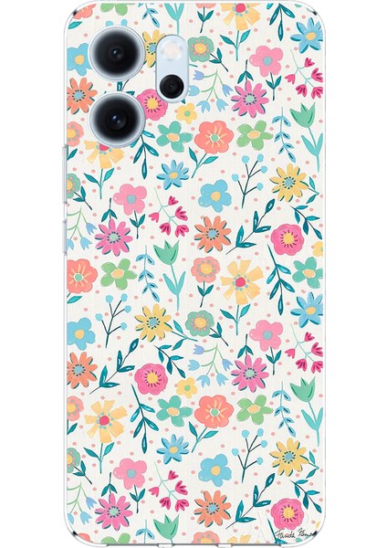 Oppo Reno 14F Uyumlu Dekoratif Çiçekler Baskılı Silikon Kılıf