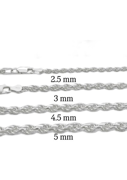 925 Ayar Gümüş Halat Zincir 60 cm Kolye fiyatları