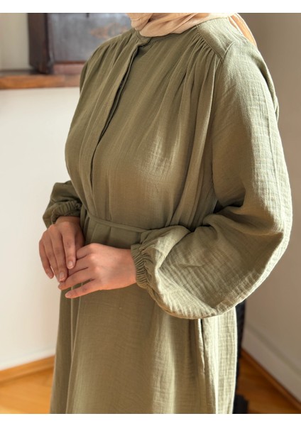 Tam Boy Düğmeli Müslin Ferace 5102