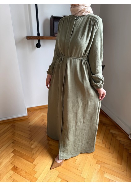 Tam Boy Düğmeli Müslin Ferace 5102 modelleri