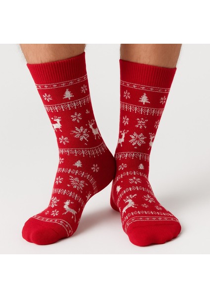 Erkek Yılbaşı Soket Çorap – Pamuklu, Desenli, Sıcak Tutan Noel Temalı 40-45 Numara fiyatları