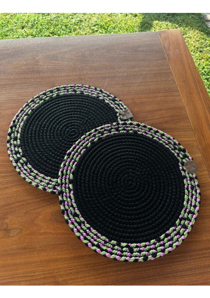 Tekstil Siyah Desenli Yuvarlak 2’li Supla Seti – Şık Masa Sunumları Için