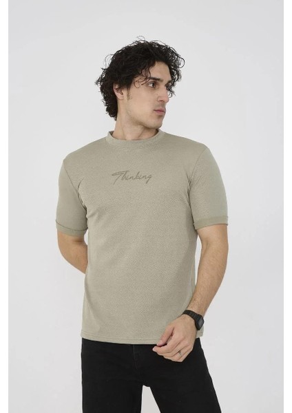 Unisex Bisiklet Yaka Slim Fit T-Shirt- Açık Yeşil