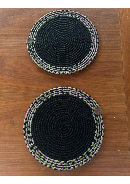 Tekstil Siyah Desenli Yuvarlak 2’li Supla Seti – Şık Masa Sunumları Için indirimleri