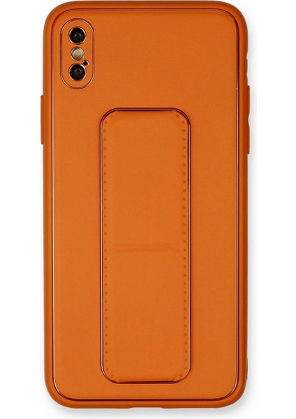 iPhone Xs Max Kılıf Coco Deri Standlı Kapak - Turuncu (K95)