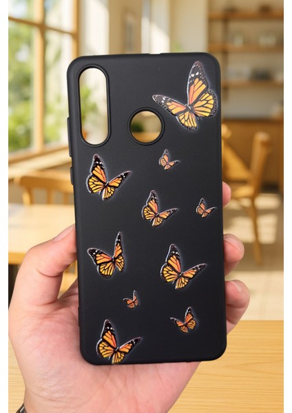 Huawei P30 Lite Uyumlu Turuncu Kelebek Desenli Silikon Darbe Emici Klasik Korumalı Rubber Kılıf fiyatları
