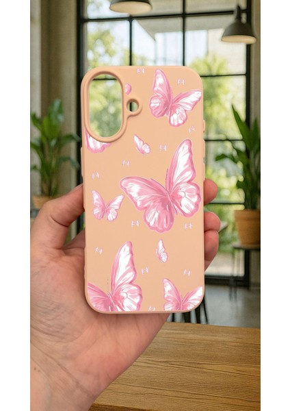 iPhone 16 - Pembe Kelebek Desenli Silikon Darbe Emici Klasik Korumalı Rubber Kılıf fiyatları