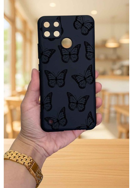 Realme C21Y ve C25Y -Siyah Kelebek Desenli Silikon Darbe Emici Klasik Korumalı Rubber Kılıf fiyatları
