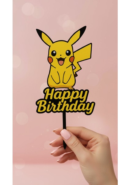 Pikaçu Temalı Doğum Günü Pasta Topper – Sarı Dekoratif Pasta Süsü