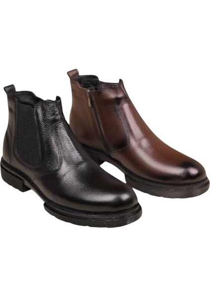 Erkek Fermuarlı Chelsea Bot Baskılı Deri Kahve Kauçuk TABAN-756-KAHVE