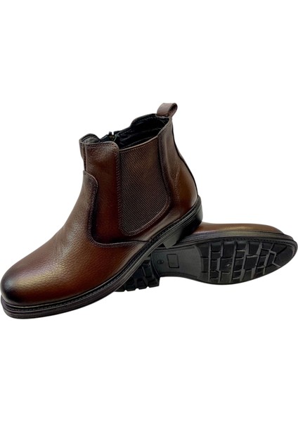 Erkek Fermuarlı Chelsea Bot Baskılı Deri Kahve Kauçuk TABAN-756-KAHVE fiyatları