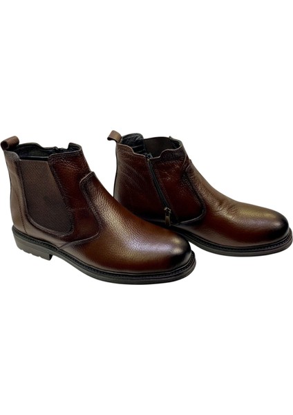 Erkek Fermuarlı Chelsea Bot Baskılı Deri Kahve Kauçuk TABAN-756-KAHVE modelleri