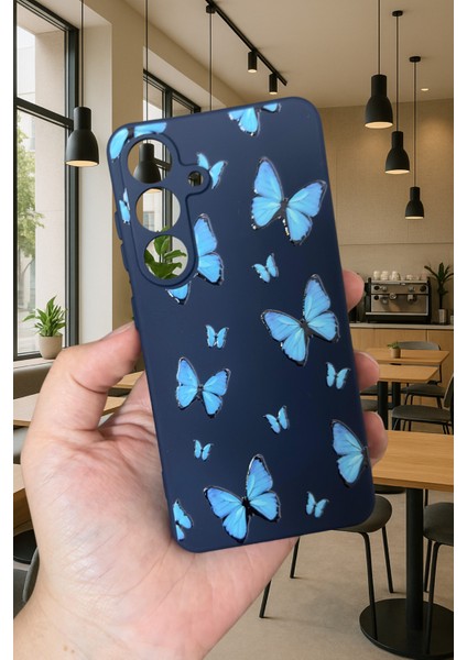 Samsung Galaxy A05S - Mavi Kelebek Desenli Silikon Darbe Emici Klasik Korumalı Rubber Kılıf